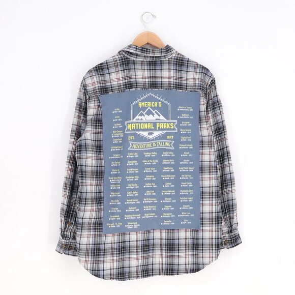 Upcycled Tops - NATIONAL PARKS UPCYCLED REWORKED Flannel Shirt Size L